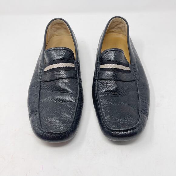 Bally Mens US 10 Black Wabler Calf Grained Leather Loafer Slip On Driving Shoe